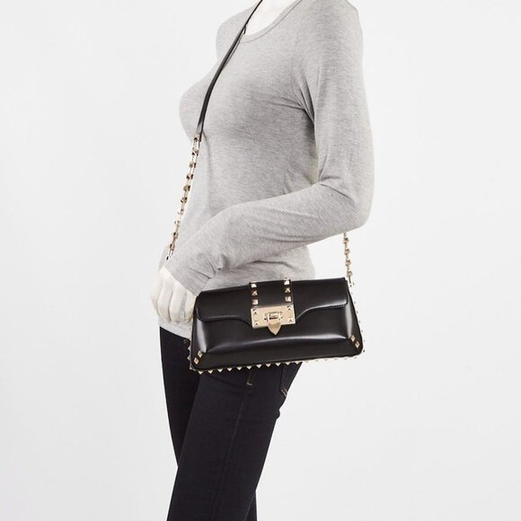 Valentino Black Brushed Leather Rockstud Shoulder Bag - Picture 1 of 12